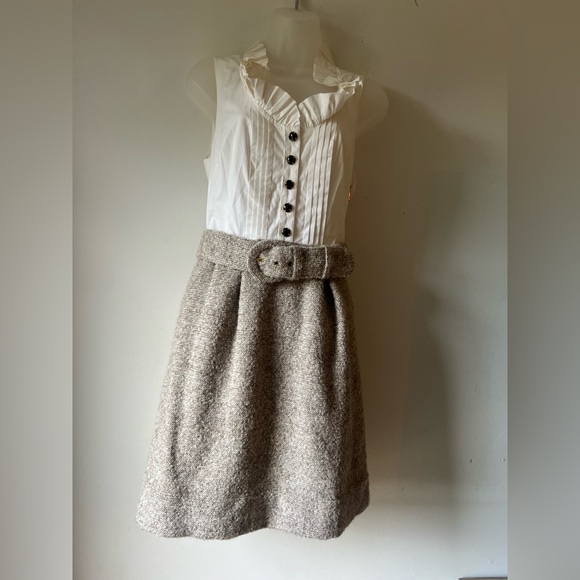 Juicy Couture Tweed Belted Dress Size 4 Beige White Wool Blend Virgin Wool - Picture 5 of 8